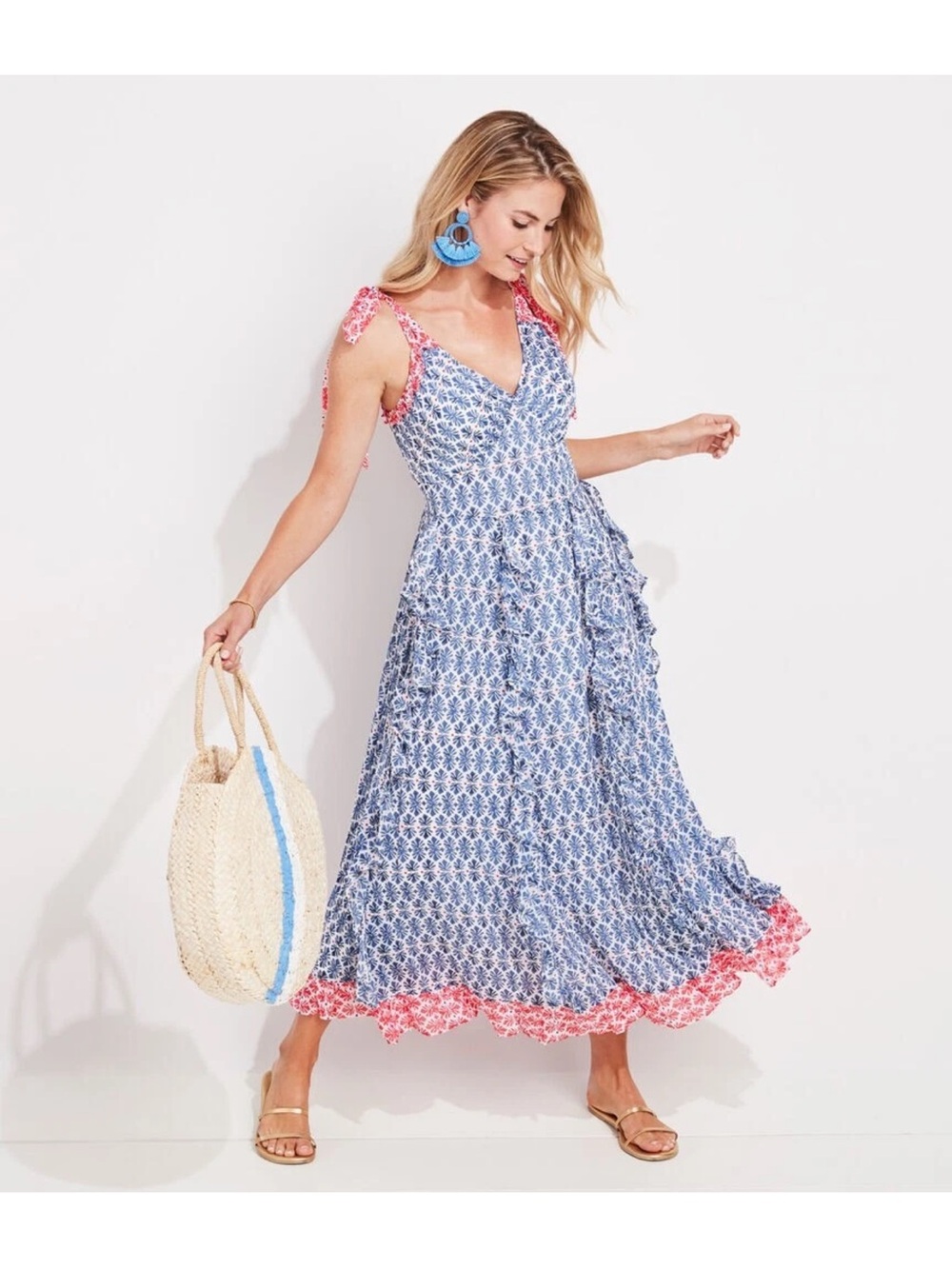 Vineyard Vines Navy & Pink Floral Print Maxi Dress